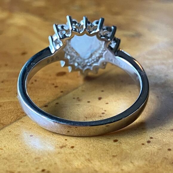 Natural Rainbow Moonstone Sterling Silver Heart Ring Size 8.75 - Picture 5 of 10